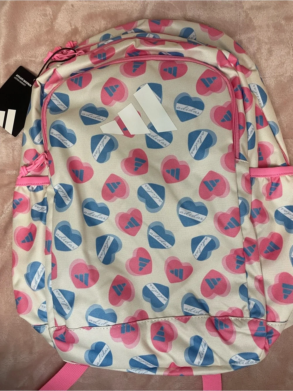 adidas Kids Heart Pattern Backpack in Pink, Blue & Cream
